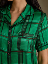 [Green Plaid] SilkSilky-AU Short Sleeve Notch Collar Women's Pyjamas 005