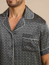 [Black Ginkgo] SilkSilky-AU Short Sleeve Notch Collar Men's Pyjamas 007