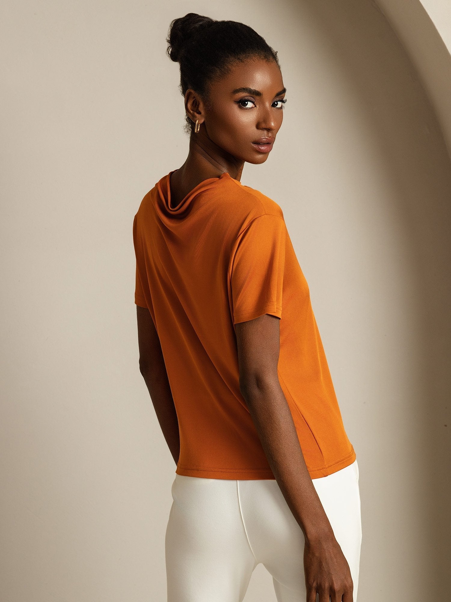 [Orange] SilkSilky-AU Pure Silk Collar Women's T-Shirt 002