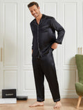 SilkSilky AU 19Momme Pure Silk Long Sleeve Lapel Men's Pyjamas Black 002