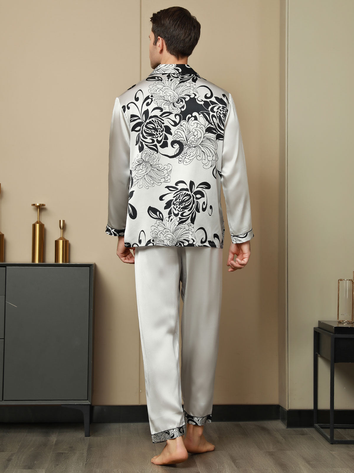 [Gray] SilkSilky-AU Pure Silk Mens Pajamas 002,