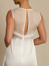 [White] SilkSilky-AU Sleeveless Illusion Neck Dress 006