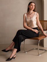 [Champagne] SilkSilky-AU 19Momme Stretch Silk Charmeuse Sleeveless Scoop Neck Camisole 005