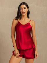 [Wine] SilkSilky-AU Sleeveless V Neck Camisole Set 001