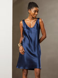 SilkSilky AU Pure Silk Sleeveless Round Neck Dress DarkBlue 004