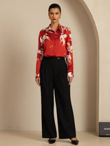 [Wine] SilkSilky-AU 19Momme Long Sleeve Lapel Collar Women's Shirt 006
