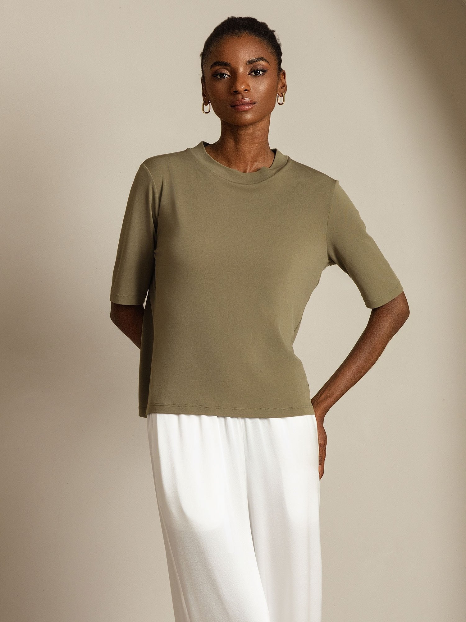 [Burnt Olive] SilkSilky-AU Pure Silk Round Neck Women's T-Shirt 005