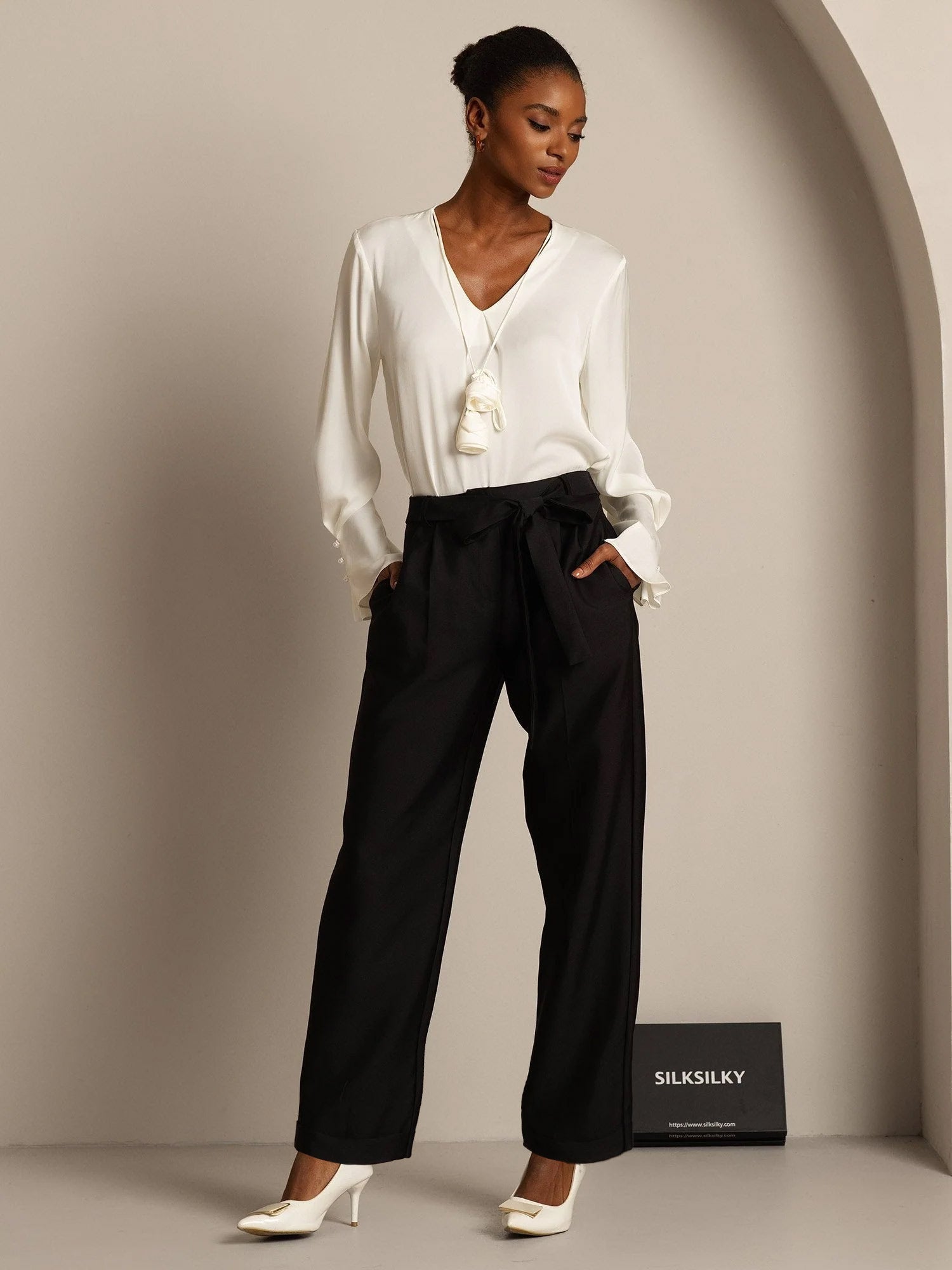 [Black] SilkSilky-AU 32Momme Wool Womens Pants 007