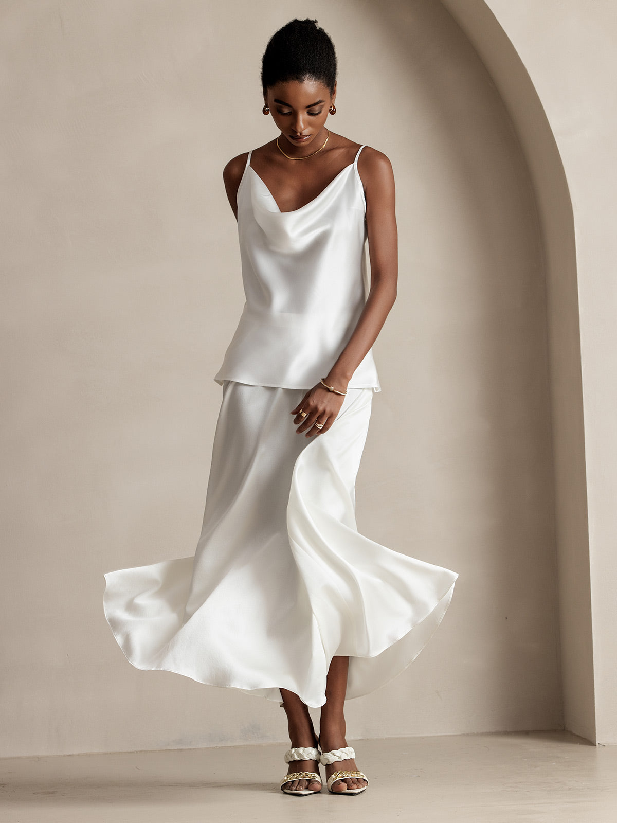 [White] SilkSilky-AU 19Momme Silk Skirt 007