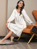 SilkSilky AU Pure Silk Long Sleeve Nightgown White 004