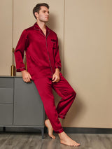 [Red] SilkSilky-AU Long Sleeve Notch Collar Men's Pyjamas 001