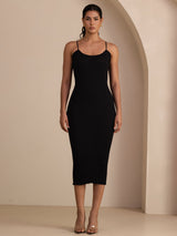 [Black] SilkSilky-AU Spaghetti Strap Square Neck Dress 007
