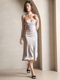 SilkSilky AU 19Momme Pure Silk Sleeveless V Neck Dress Gray 006