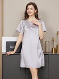 SilkSilky AU Pure Silk Short Sleeve Round Neck Nightgown LightGray 002