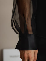 [Black] SilkSilky-AU 19Momme Silk Lapel Collar Women's Shirt 004,