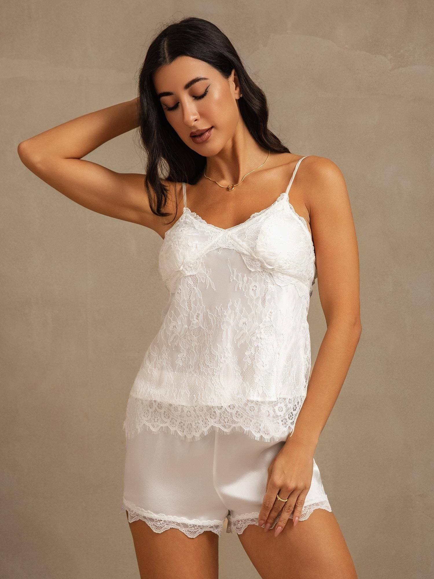 [White] SilkSilky-AU Pure Silk Camisole Set 006