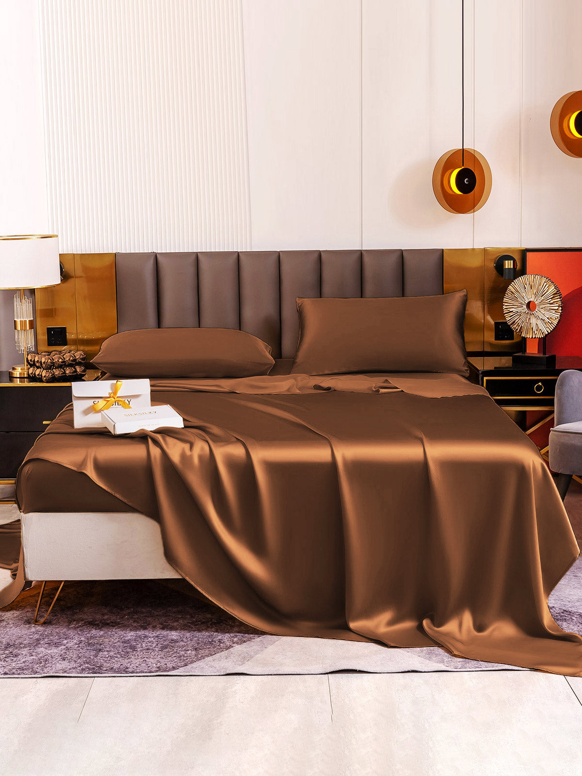 [Coffee] SilkSilky-AU 19Momme Pure Silk Bedding Set 005