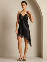 [Black] SilkSilky-AU Pure Silk Asymmetric Dress 003