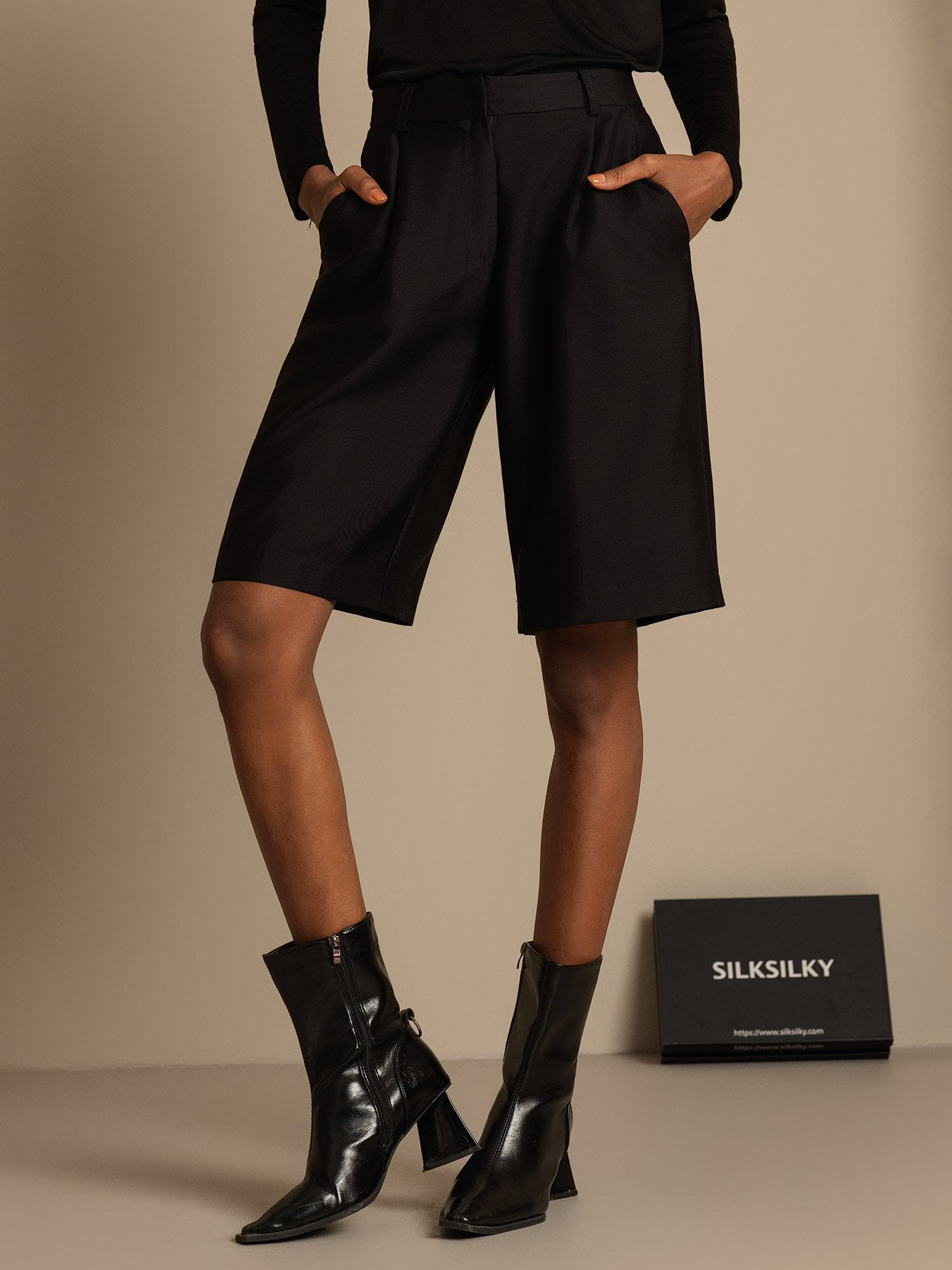 [Black] SilkSilky-AU 32Momme Wool Womens Shorts 001,