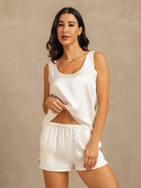 [White] SilkSilky-AU 19Momme Machine-Washable Silk Sleeveless Scoop Neck Women's Pyjamas 003