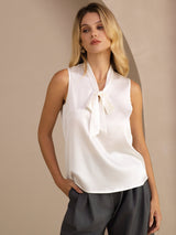 [White] SilkSilky-AU Sleeveless Tie Neck Camisole 001