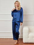 SilkSilky AU Pure Silk Long Sleeve Lapel Women's Pyjamas DarkBlue 006