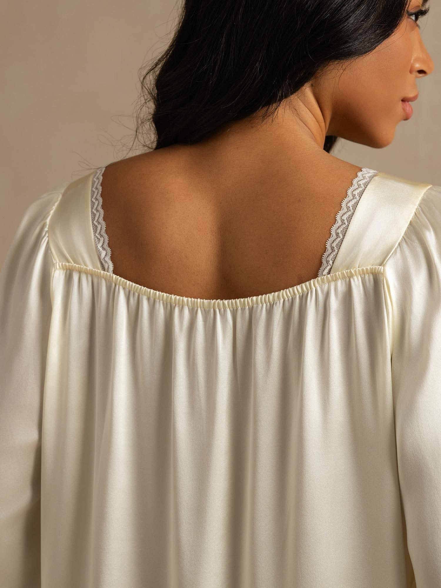 [White] SilkSilky-AU Pure Silk Square Neck Nightgown 005