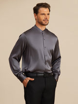 [Dark Gray] SilkSilky-AU Long Sleeve Stand Collar Men''s Shirt 005