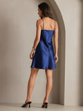 SilkSilky AU Pure Silk Sleeveless V Neck Dress DarkBlue 002