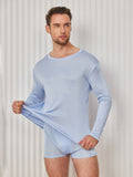 SilkSilky AU Silk Knitted Long Sleeve Round Neck Men's T Shirt LightBlue 004