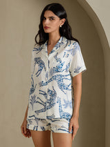 [White Giraffe] SilkSilky-AU Short Sleeve Notch Collar Women's Pyjamas 005
