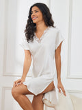 SilkSilky AU Pure Silk Short Sleeve Sweetheart Neck Nightgown White 003