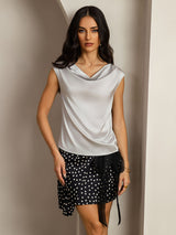 [Silver] SilkSilky-AU Cap Sleeve Cowl Neck Women's T-Shirt 004