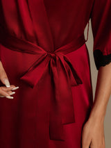 [Wine] SilkSilky-AU Half Sleeve Women's Dressing Gown 005