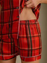 [Red Plaid] SilkSilky-AU Short Sleeve Notch Collar Women's Pyjamas 005