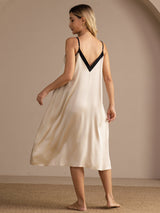 [Brown Rice] SilkSilky-AU Spaghetti Strap V Neck Nightgown 002