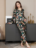 Pure Silk Floral Pattern Womens Pyjama Set