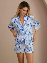 [Ice Leaf] SilkSilky-AU Half Sleeve Lapel Collar Women's Pyjamas 003