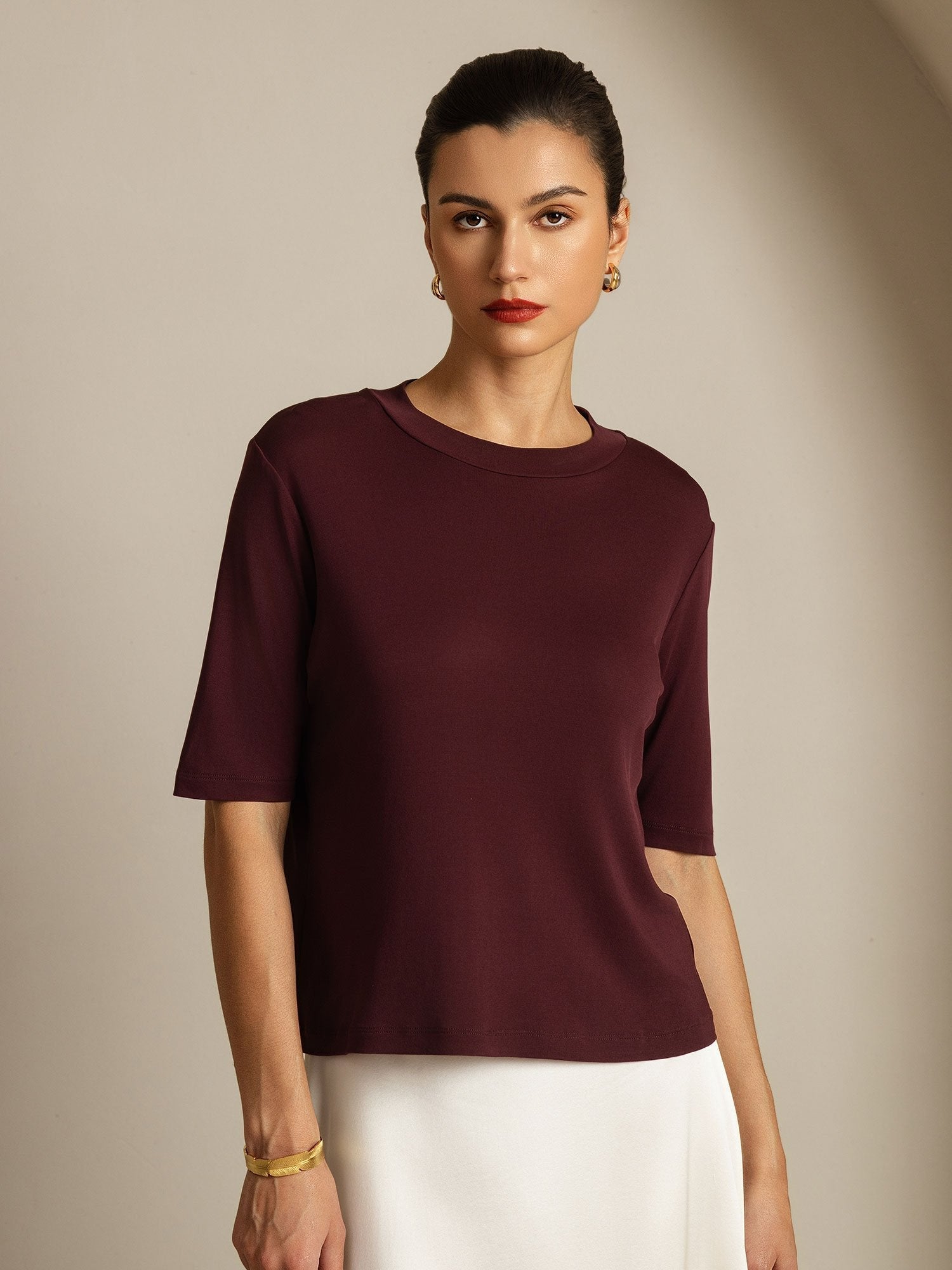 [Windsor Wine] SilkSilky-AU Pure Silk Round Neck Women's T-Shirt 003