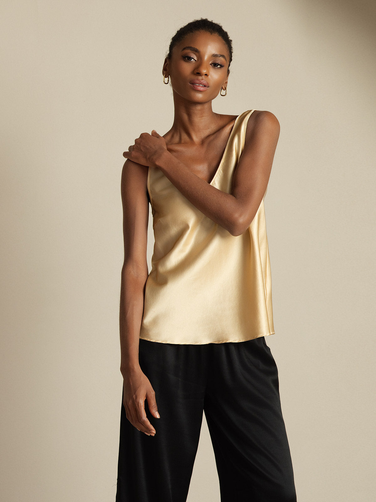 [Champagne] SilkSilky-AU 19Momme Silk V Neck Camisole 007