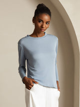 [GrayishBlue] SilkSilky-AU Pure Silk Round Neck Women's T-Shirt 007