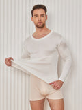 SilkSilky AU Silk Knitted Long Sleeve Round Neck Men's T Shirt White 003