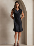 SilkSilky-AU Pure Silk Sleeveless V Neck Dress Black 001