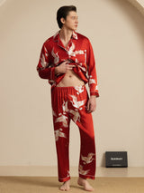 [Wine] SilkSilky-AU Long Sleeve Notch Collar Men's Pyjamas 005