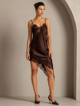 [Brown] SilkSilky-AU Pure Silk Asymmetric Dress 006