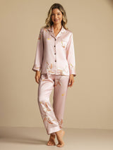 [Pink] SilkSilky-AU Long Sleeve Lapel Collar Women's Pyjamas 003