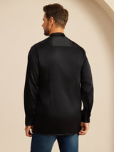 [Black] SilkSilky-AU Long Sleeve Stand Collar Men''s Shirt 002