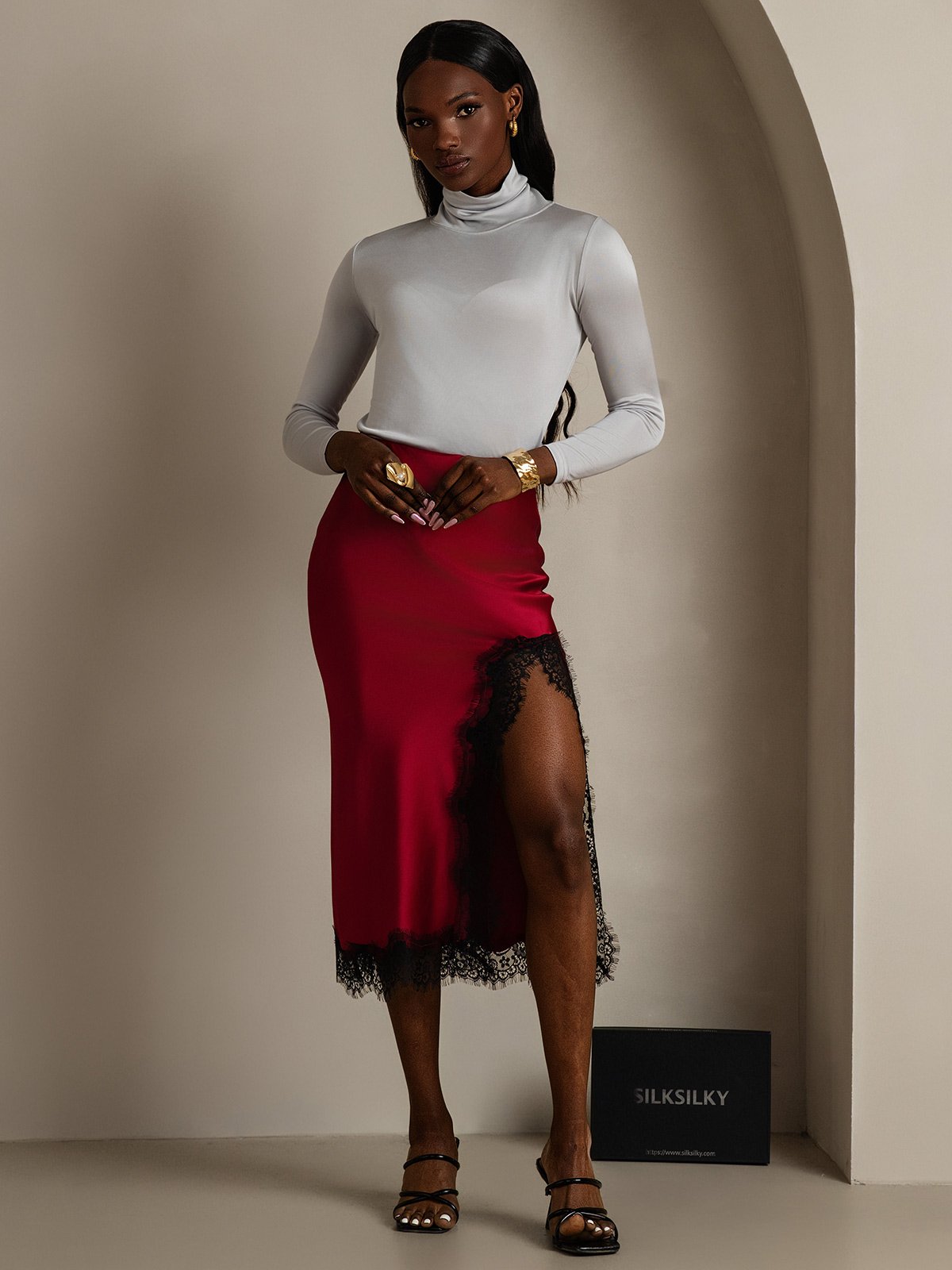 SilkSilky-AU 19Momme Silk Skirt Wine 005