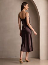 [Coffee] SilkSilky-AU Sleeveless V Neck Dress 002