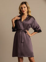 [Purple Gray] SilkSilky-AU Half Sleeve Women's Dressing Gown 005